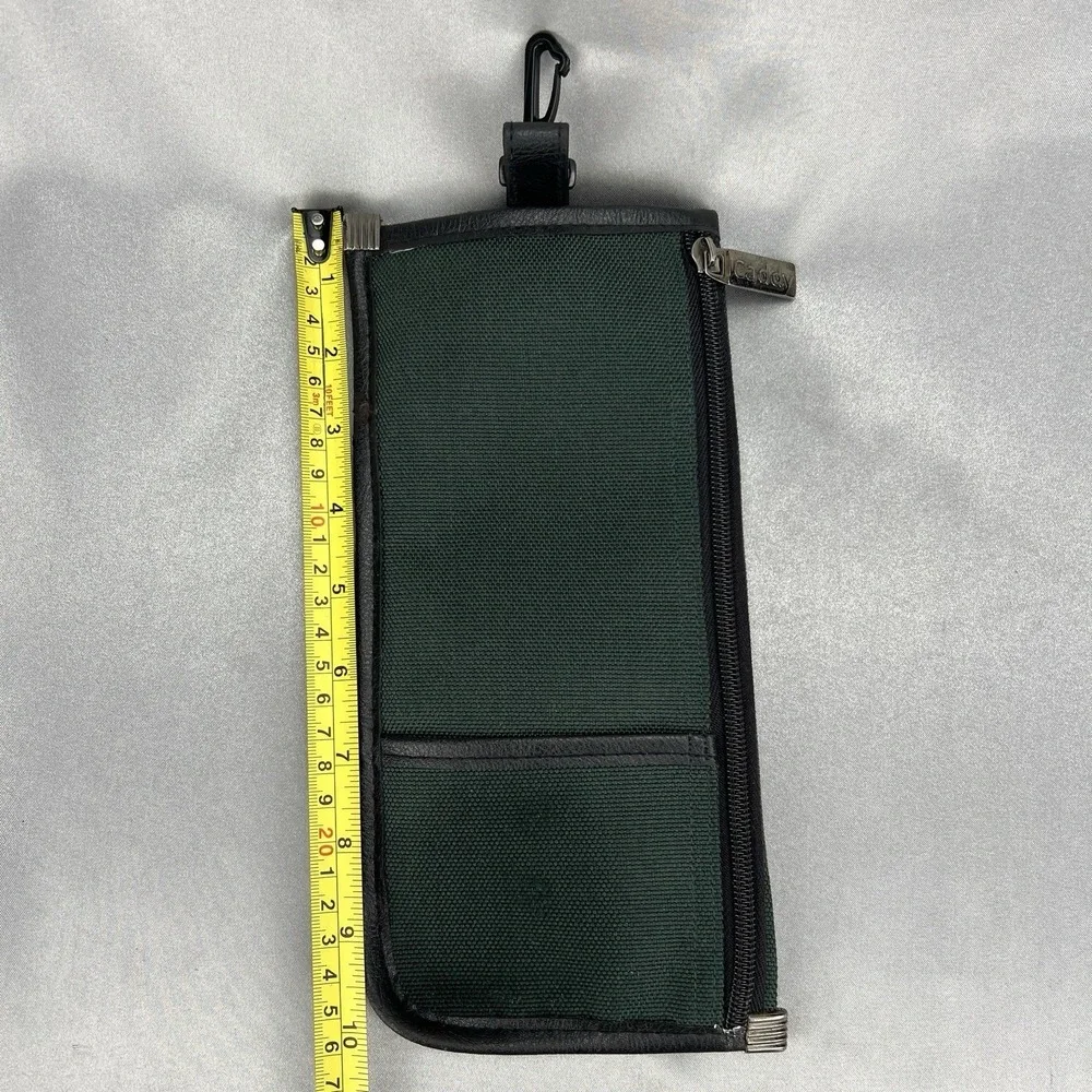 Caddy Brand Green Zipper‎ Pouch w/ Carabiner Leather Accents Golf Bag Clip VTG